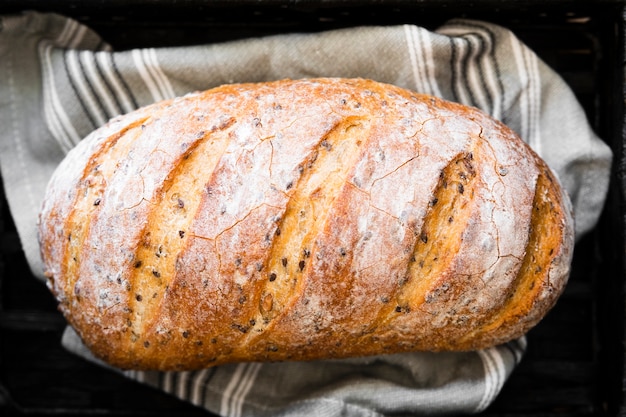 Deliciosa barra de pan con primer plano