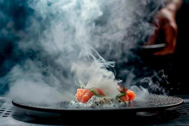 Foto gratuita deliciosa comida cocinada con humo