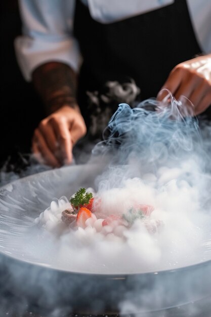 Deliciosa comida cocinada con humo