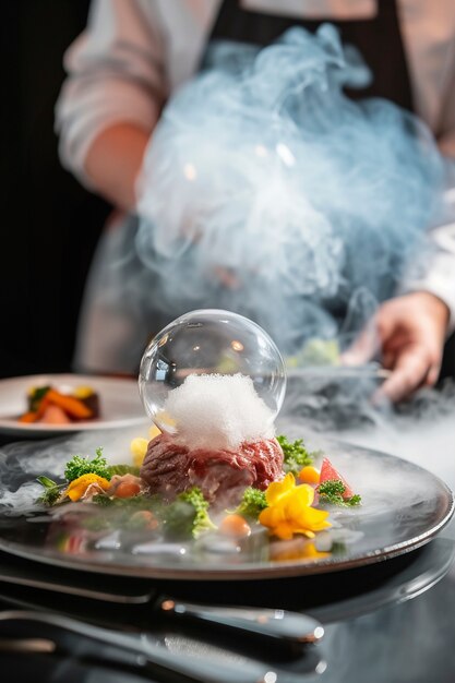 Deliciosa comida cocinada con humo