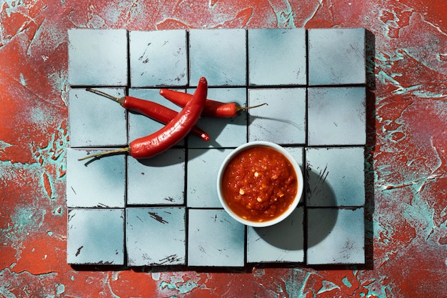 Foto gratuita deliciosa comida con composición de sambal.