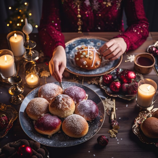 Deliciosa comida preparada para la celebración judía de Hanukkah