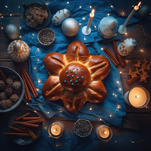 Deliciosa comida preparada para la celebración judía de Hanukkah