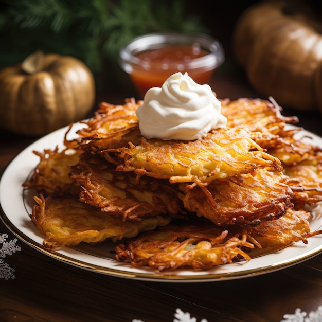 Deliciosa comida preparada para la celebración judía de Hanukkah