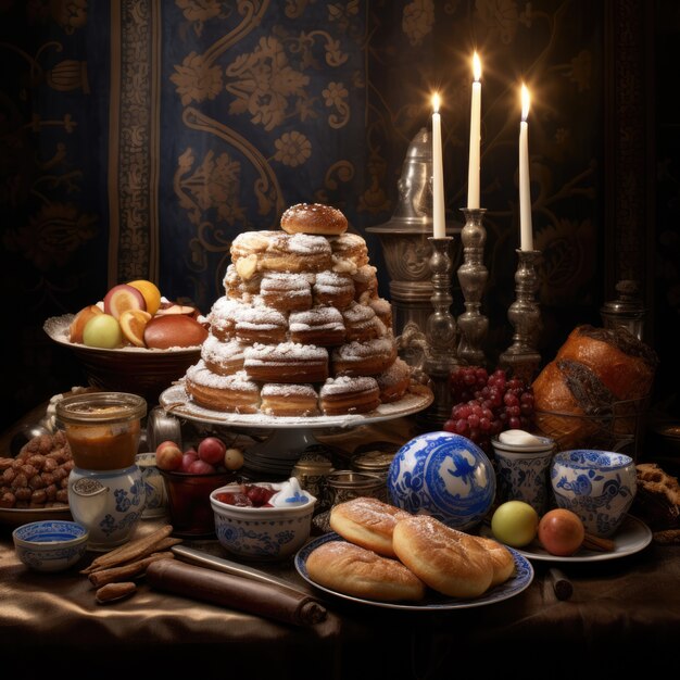 Deliciosa comida preparada para la celebración judía de Hanukkah