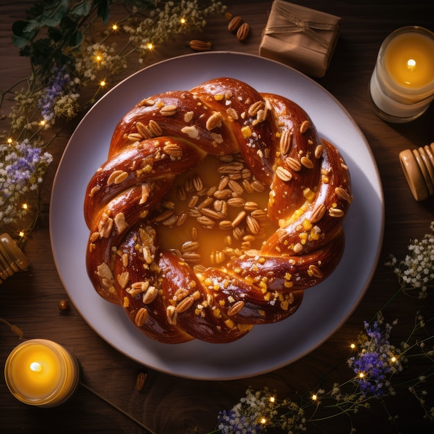 Deliciosa comida preparada para la celebración judía de Hanukkah