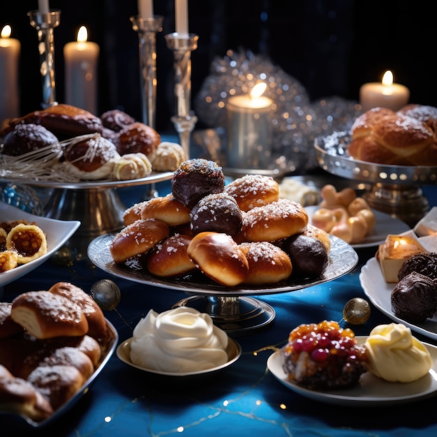 Foto gratuita deliciosa comida preparada para la celebración judía de hanukkah