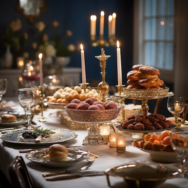 Deliciosa comida preparada para la celebración judía de Hanukkah