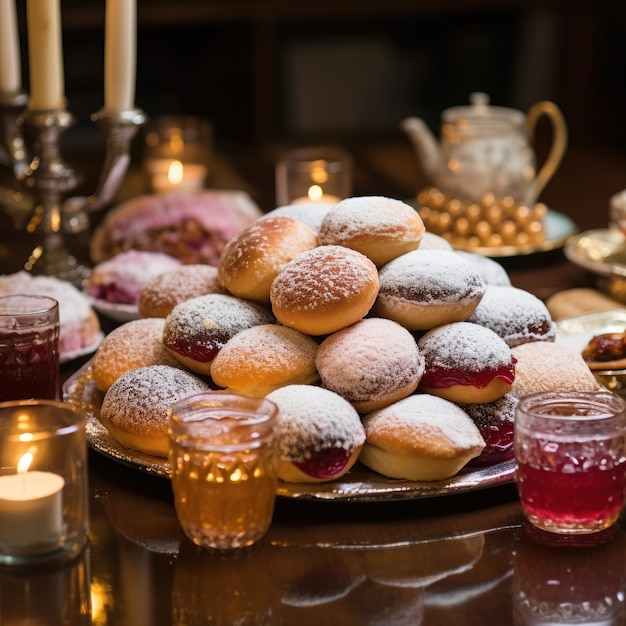 Deliciosa comida preparada para la celebración judía de Hanukkah