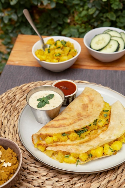 Deliciosa composición de dosa india