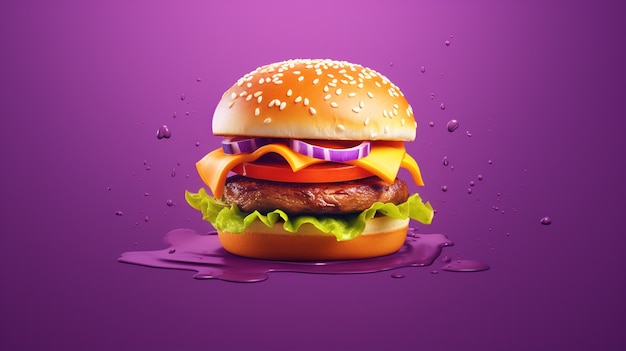 Foto gratuita deliciosa hamburguesa 3d con fondo simple