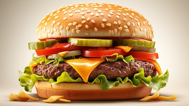 Deliciosa hamburguesa 3d con fondo simple