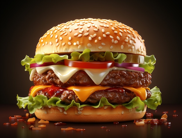 Deliciosa hamburguesa 3d con fondo simple