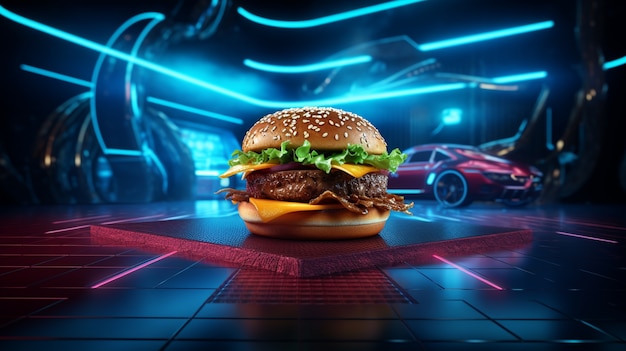 Foto gratuita deliciosa hamburguesa con luz brillante.