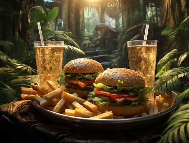 Deliciosa hamburguesa en la naturaleza