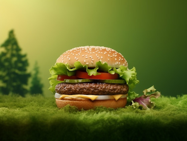 Deliciosa hamburguesa en la naturaleza