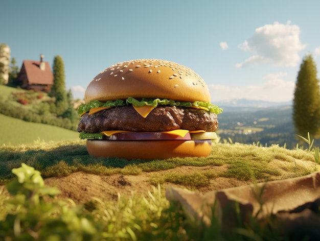 Foto gratuita deliciosa hamburguesa en la naturaleza