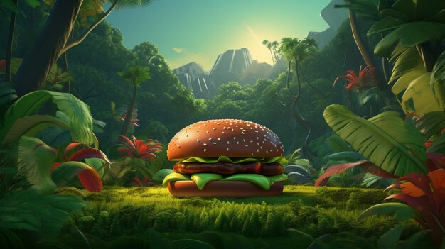 Deliciosa hamburguesa en la naturaleza