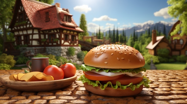 Deliciosa hamburguesa en la naturaleza