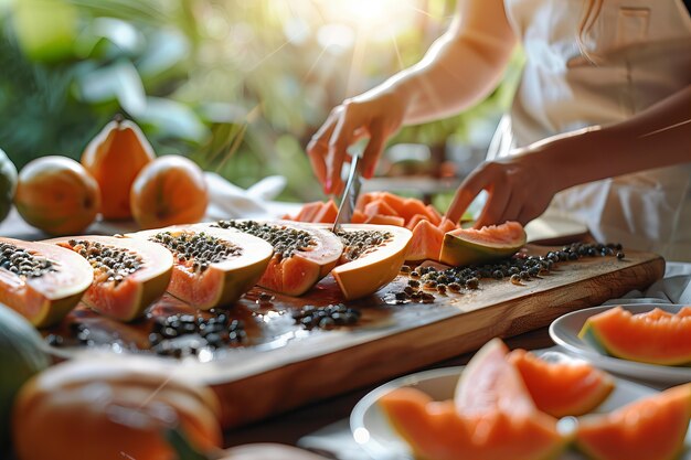 Foto gratuita deliciosa papaya de naturaleza muerta