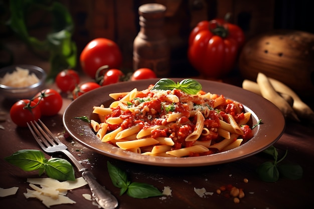 Deliciosa pasta en plato