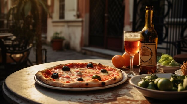 Foto gratuita deliciosa pizza al aire libre