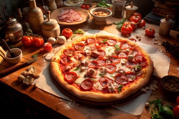 Foto gratuita deliciosa pizza en el interior