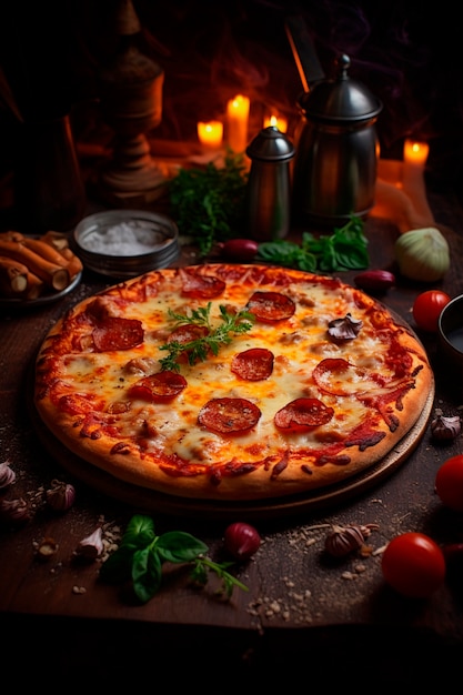 Foto gratuita deliciosa pizza en el interior