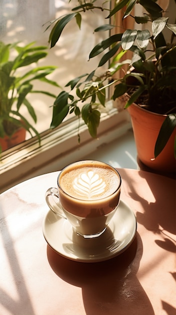 Deliciosa taza de café con plantas