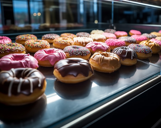 Foto gratuita deliciosa tienda de donas ai generada.