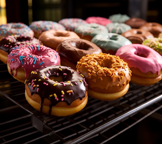 Foto gratuita deliciosa tienda de donas ai generada.