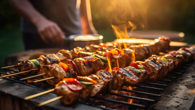 Foto gratuito deliciosas brochetas con carne