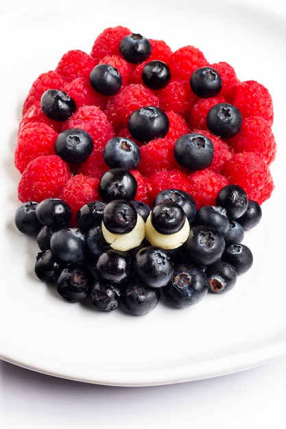 Deliciosas frutas de alto ángulo en placa