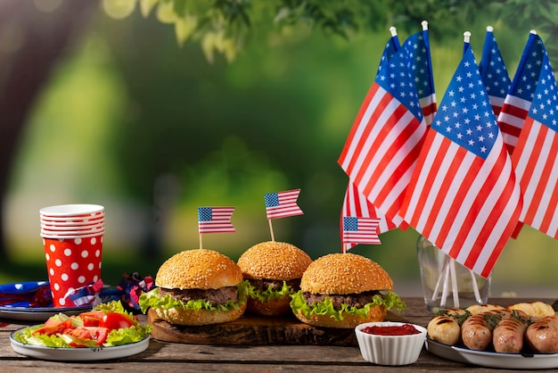 Deliciosas hamburguesas para el día del trabajo de estados unidos.