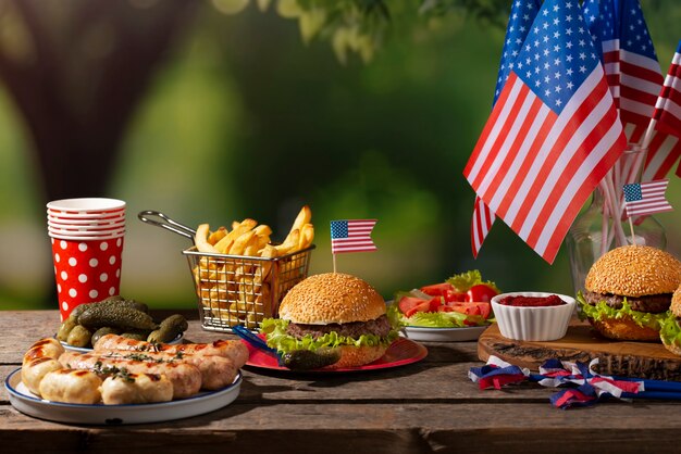 Deliciosas hamburguesas para el día del trabajo de estados unidos.