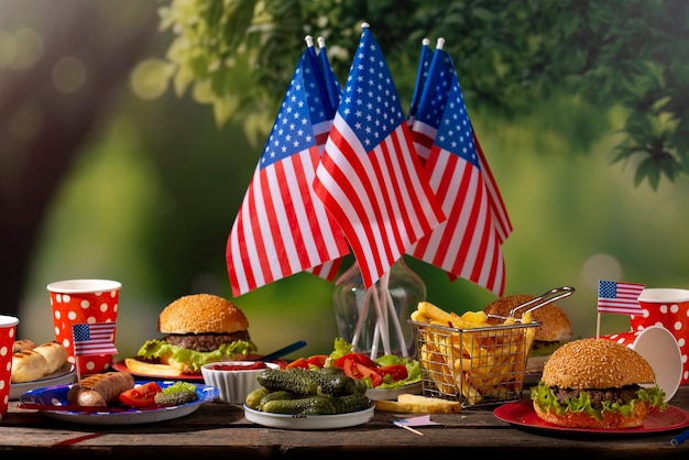 Foto gratuita deliciosas hamburguesas para el día del trabajo de estados unidos.