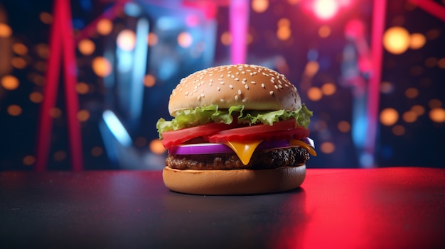 Deliciosas hamburguesas con luces brillantes.