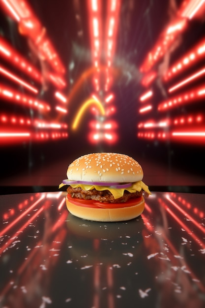 Deliciosas hamburguesas con luces brillantes.