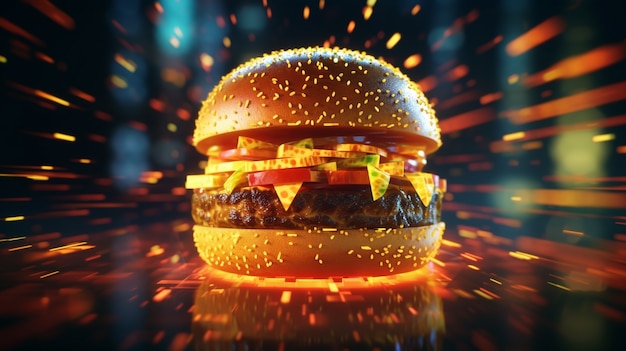 Deliciosas hamburguesas con luces brillantes.