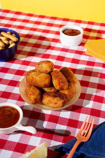 Delicioso arreglo de croquetas fritas