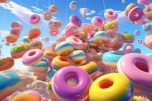 Foto gratuita delicioso arreglo de donuts al aire libre