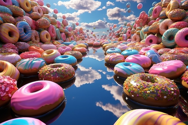 Foto gratuita delicioso arreglo de donuts al aire libre