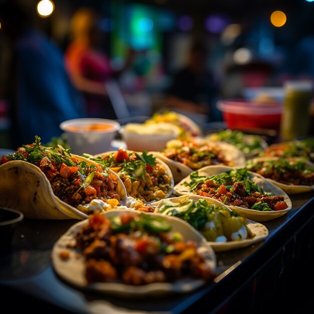 Delicioso arreglo de tacos tradicionales