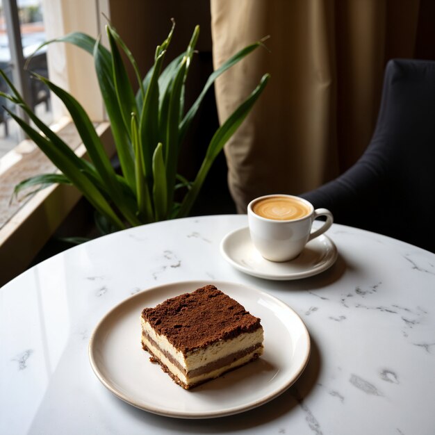 Delicioso café y tiramisu