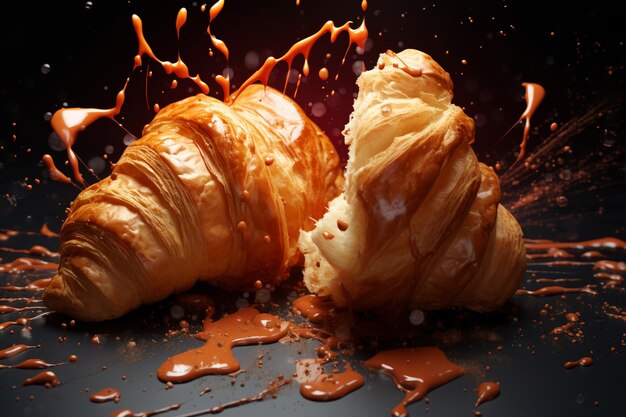 Delicioso croissant en la mesa