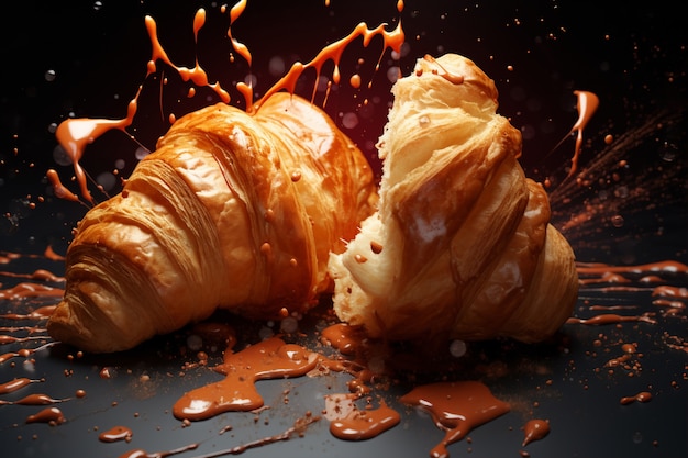 Delicioso croissant en la mesa