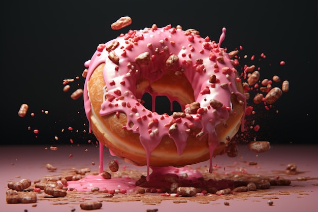 Delicioso donut con cobertura rosa