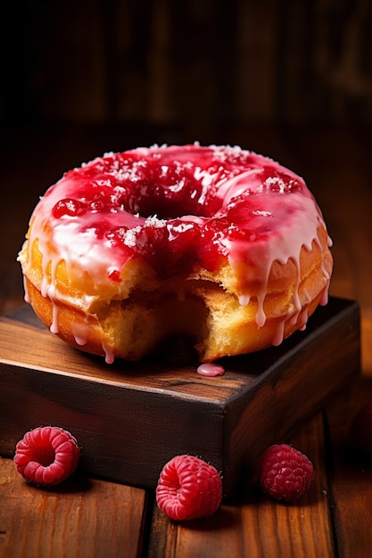 Delicioso donut y frambuesas