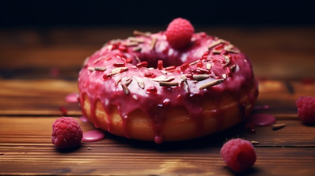 Delicioso donut y frambuesas