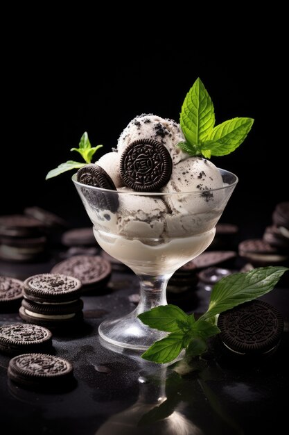 Delicioso helado con galletas